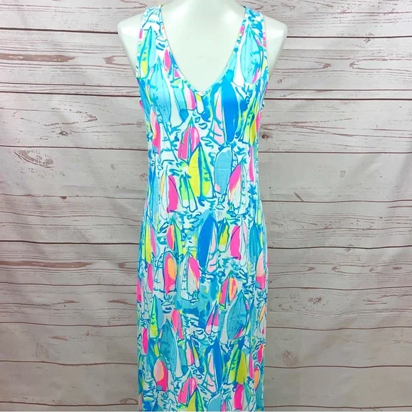 Lilly Pulitzer Beach & Bae Neon Sailboat Pima Cotton Kerri Maxi Tank Dress